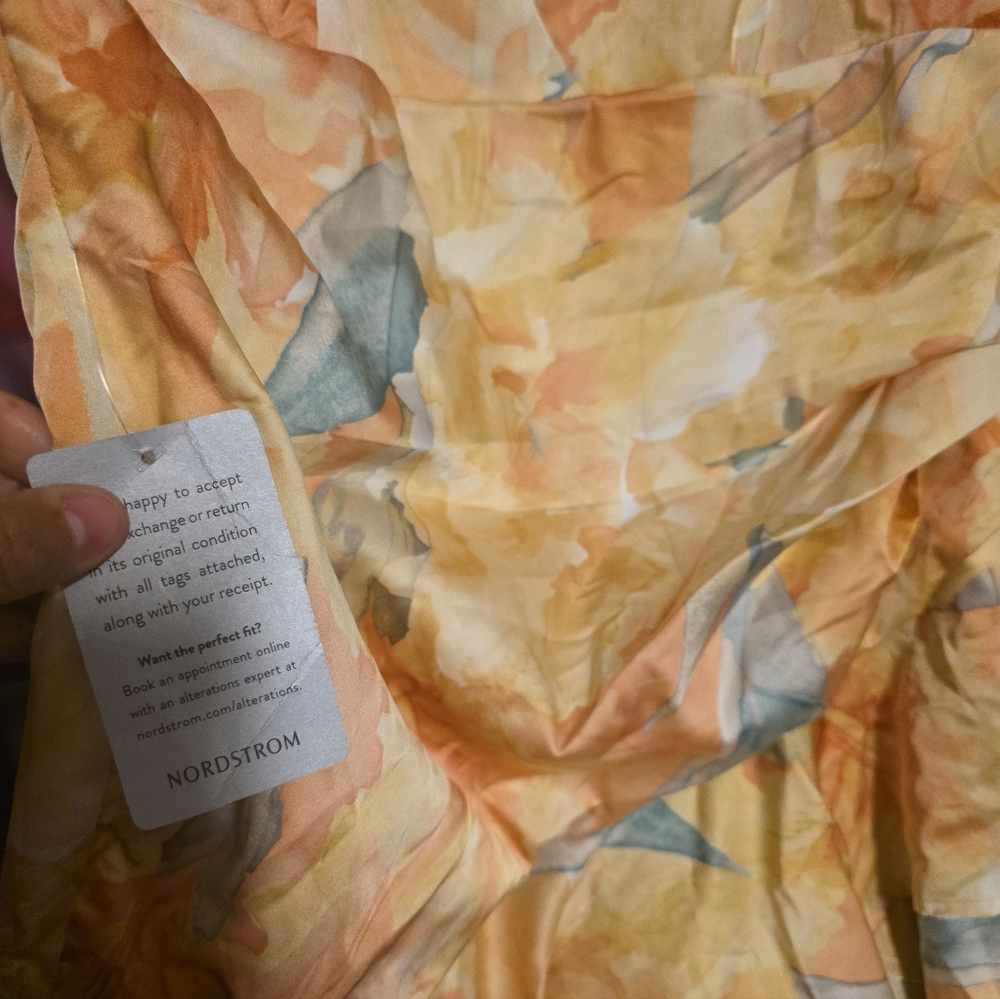 Bardot Revolve Cut Out Floral Frill High Low Dress in Yellow and Blue Size XL - Picture 5 of 7